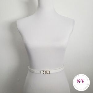 White belt with gold double ring Buckle